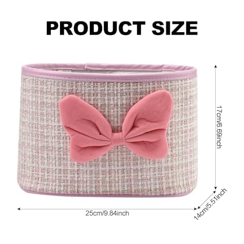 JSCARLIFE Car Seat Back Hanging Bag,PU Leather Car Back Seat Organizer Hanging Cotton and linen fabric Car Storage Box Travel Tidy Pouch Pocket Car Trash Can for Most Vehicles (Pink) — view 2