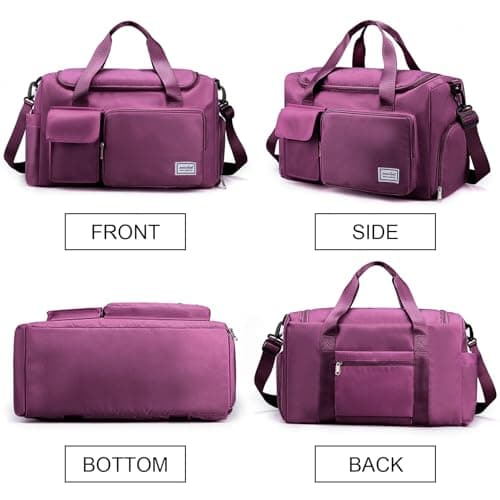 RainFlowwer Travel Duffel Bag Women Men,Sports Gym Bag with Shoes Compartment,Waterproof Travel Bag Overnight Bag with Dry Wet Separated Pocket,Carry Luggage Bag Weekender,Sports,Gym,Travel (Burgundy) — view 6