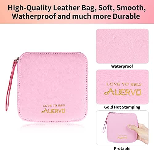 Pink Sewing Kit, AUERVO Mini Basic Sewing Kits with Leather Case Thread and Needles Set for Adults, DIY,Home, Travel & Emergency with Zipper Compact Small Waterproof Durable — view 4