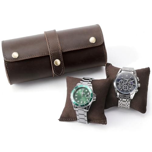 TIDING Genuine Leather Watch Travel Case 2 Slots Brown