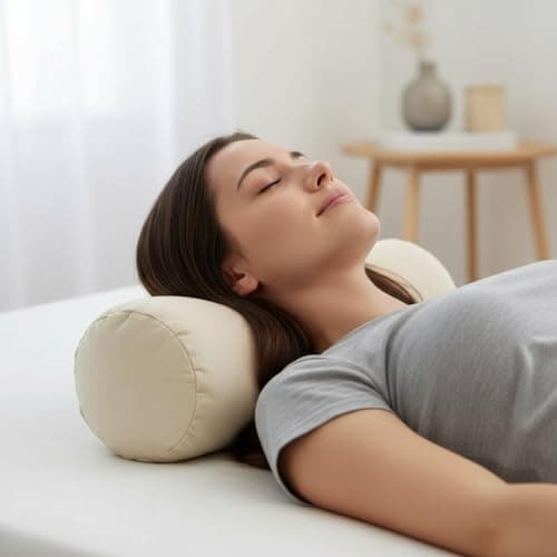Merino Wool SPW Neck Pillow Buckwheat Husk Neck Round Cervical Support Pillow Roll Bloster (Natural) — view 3