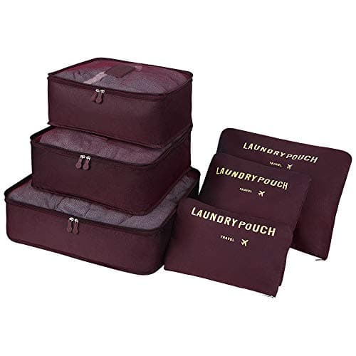Vicloon Travel Suitcase Organizer Set 6 Pieces, Cube Storage Bags, Waterproof Separators Travel Organizers, Packing Cubes, Organizers Suitcase, for Cosmetics, Shoes, Underwear, red wine, Grande