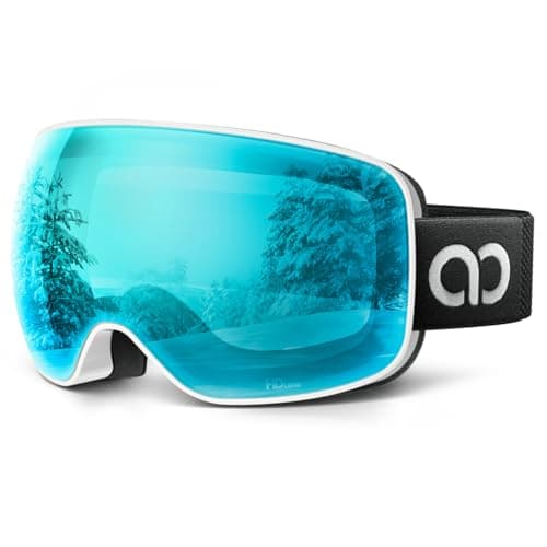 Lamicall Ski Goggles, Skiing Goggles - 【HD Spherical Lens】 Anti-fog Snow Snowboard Goggles with Wide OTG Over Helmet Compatible, UV400 Protection for Men & Women - White Frame - GreenBlue