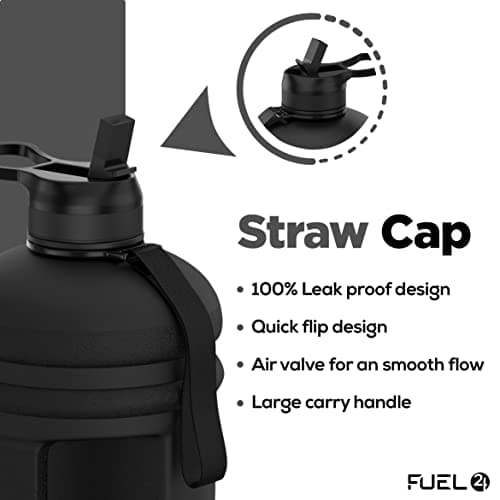 Fuel24 Jug - 2.2 Litre Water Bottle - Extra Strong Flex Material - Drop Proof, Pop or Straw Cap Options - 2.2L Large Gym Sports Bottle, BPA FREE — view 2