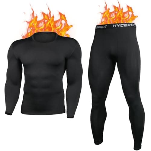 HYCOPROT Mens Thermal Underwear Set Thermal Long Sleeve Tops and Long Johns Bottoms Base Layer Fleece Lined Compression Suit Quick Drying Breathable or Ski Winter Sports (Black, M)