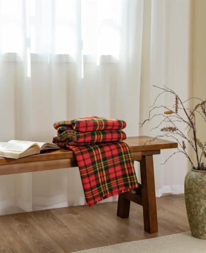 Adore Home 120x150cm Single Tartan Check Polar Fleece Throw Blanket Red — view 4
