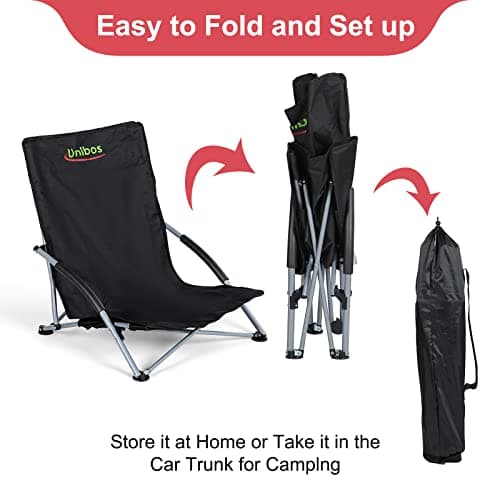 Unibos Set of 2 Folding Low Camping Chair, Lightweight,Foldable,Portable Garden Beach Chair Perfect for Camping,Garden,Festivals,Fishing,Caravan Trips and BBQs (Black) — view 6