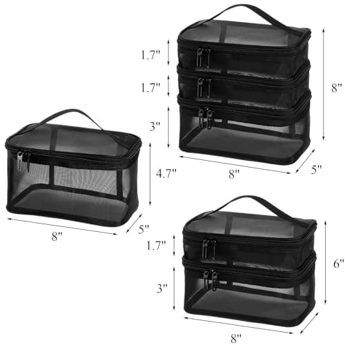 Tosnail Set of 3 Mesh Travel Toiletry Bag with Handle, Black Mesh Pouch Zipper Bag, Mesh Cosmetic Organizer Case, Portable Small Shower Caddy for Makeup, Skincare, Beauty Product, Office — view 2