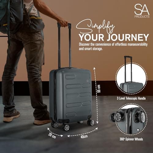 SA Products Cabin Suitcase - 34L Carry On Hard Shell Bag - 55x40x20 - Grey — view 5