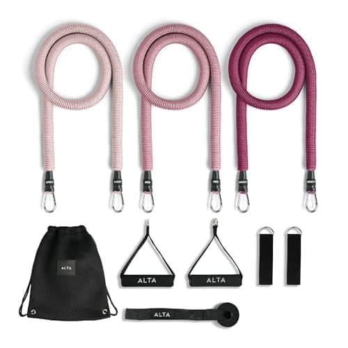 ALTA 'Never-Snap' Exercise Bands with Handles for Women - Full Kit Resistance Bands for Working Out with Handles, Resistance Tubes, Ankle Straps, Door Anchor, Fabric + Rubber Workout Tubes