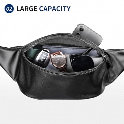 Leather Waist Bag Travel Bum Bag for Men,Casual Chest Fanny Pack — view 4