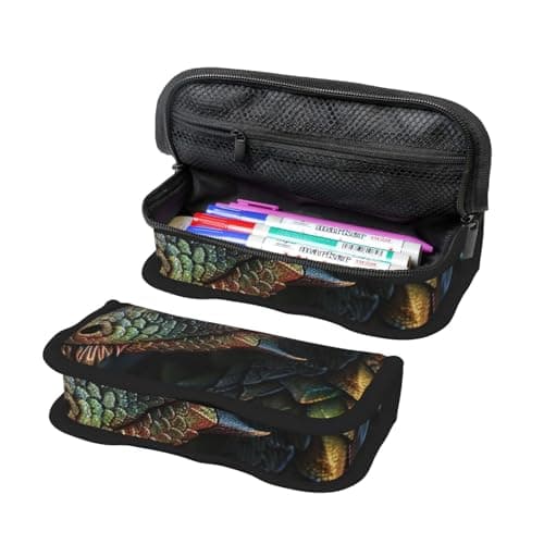 DENMER Dragon Scale Printed Canvas Pencil Case, Spacious Pen Pouch for School, Office and Travel — view 3