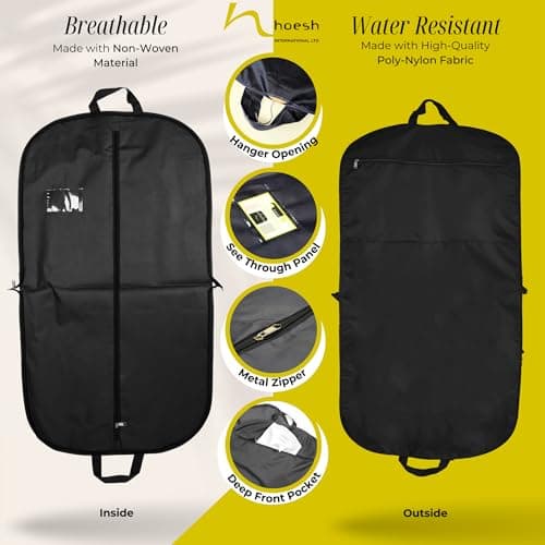 Hoesh UK - Black 44" Waterproof Mens Suit Garment Protection Carrier - clothes bags, suit bag for men, travel garment bags, suit covers, moth proof garment bags, suit carriers for men for travel — view 2