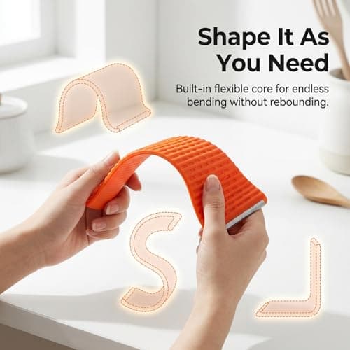 XAVURO Portable Foldable Silicone Phone Holder, Flexible Phone Stand for Desk, Adjustable Anti-Slip Mount, Bendable Freely Into Any Shape for Cell Phones, Mirror, Plane Travel (1, Orange) — view 4