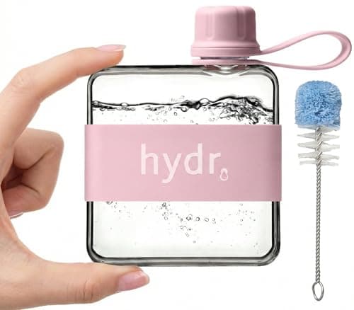 hydr™ v2 Flat Water Bottle For Handbag & Flexible Cleaning Brush | 320ml Tritan BPA Free Slim Travel Water Bottle, small water bottle for handbag (Dusty Pink)