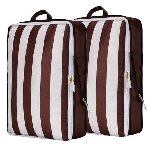 Extra Large Compression Packing Cubes for Checked Luggage, Lightweight Suitcase Organizers & Space Saver Bags - Travel Cubes for Packing - 2pc Set, X-Large - Brown Cabana Stripe — view 2