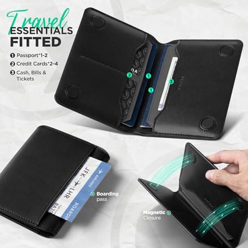 VULKIT Leather Passport Holder RFID Blocking Compact Passport Wallet — view 3