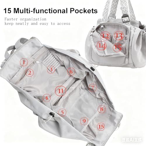 Fashowlife Multi-Function Tote Bag Large Capacity– Versatile Nylon Lightweight Backpack with 15 Pockets for Car Travel, Gray, One Size — view 5