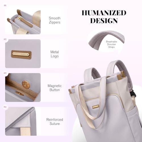 GOLF SUPAGS Convertible Computers Backpack for Women Casual Daypack Notebook Tote Bag for Work College Travel Leisure (Taro Purple & White) — view 4