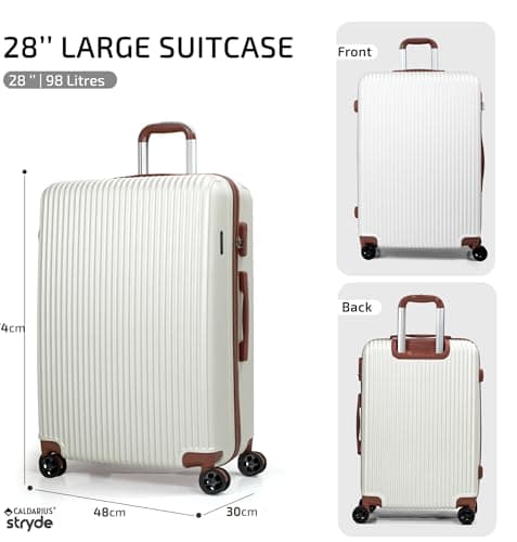 CALDARIUS Hardshell Luggage | Durable Suitcases | Lightweight & Secure with Combination Lock | Smooth 4 Dual Spinner Wheels | Ideal Travel Bag & Luggage Sets (White, Large 28") — view 2