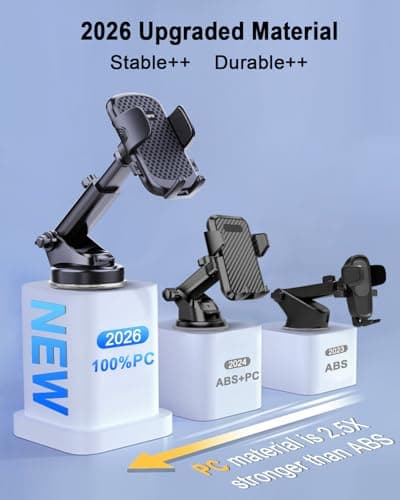 [Ultra-Stable] Car Phone Holder [2026 Upgraded Suction & Clip] Mobile Phone Mount for Dashboard Windscreen Vent, Cell Stand Base Truck Van Cradle for iPhone 17 Pro Max 16 15 14 13 SE Mini Samsung S26 — view 3
