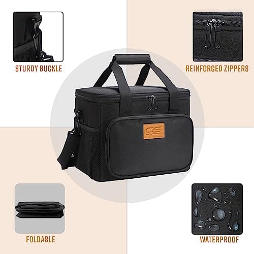 Insulated Portable Food Cooler Bag, Large Capacity, Waterproof, Lightweight, for Camping, BBQ, Travel, and Outdoor Activities (Black, 24L) — view 3