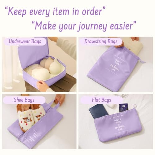 MOFELON 8PCS Packing Cubes for Suitcase, Travel Luggage Organisers for Backpack, Waterproof Suitcase Organiser Bags, Travel Essentials Accessories-Purple — view 4