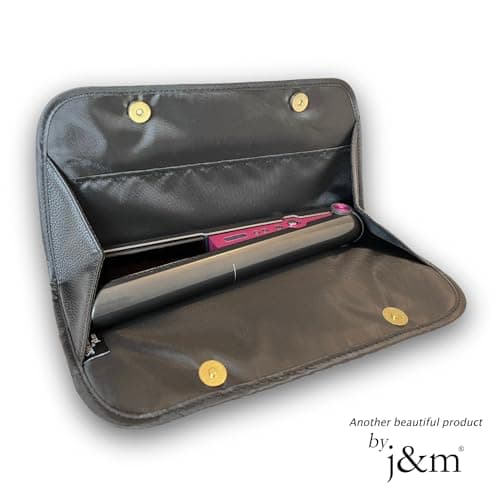 Hair Straightener Flat Iron Leather Pouch by j&m - Stylish Travel Storage Bag - Fits ghd, BaByliss, L’Oréal & Large Appliances - Magnetic Closure (Black) — view 6
