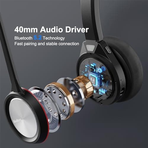 Beebang Bluetooth Headset with Microphone, Noise Cancelling Wireless Headset for PC & Laptop, 40H Battery Life, Office Headphones for Teams, Zoom & Business Calls — view 3