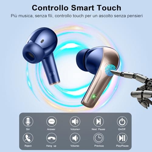 AOSRAU Wireless Earbuds, Bluetooth 5.3 Mini Headphones, Noise Cancelling Mic, Waterproof, Blue Gold — view 6