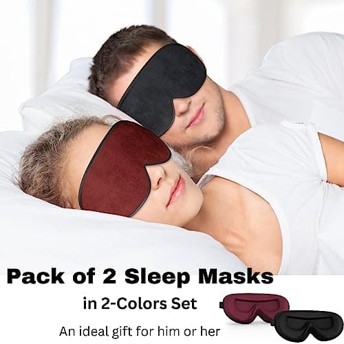 Pack of 2 Sleep Mask, Eye Mask for Sleeping, Eye Mask,100% Blackout Sleeping Masks, Sleep Masks for Women & Men, Zero Pressure Sleep Eye Masks with Adjustable Strap, Travel Essentials, 3D Sleep Masks — view 3
