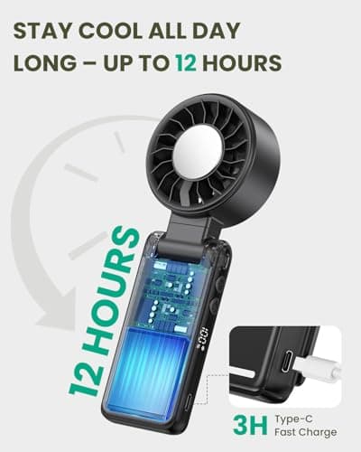 Joneytech Portable Hand held Fans with Ice Cooler, Turbo hand Fan with High Speed and Rechargeable Battery, Foldable/Neck/Mini Desk Fan with Clip, 12 Hrs Cooling Fan Holiday Travel Essentials（Black） — view 5