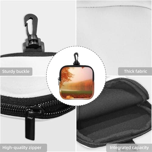 Mini Pouch with Carabiner, Neoprene Travel Makeup Bag with Zipper Tool Storage Pouch Autumn Coin Purse Portable Earbud Case Waterproof Card Holder Wallet for Women Men — view 5