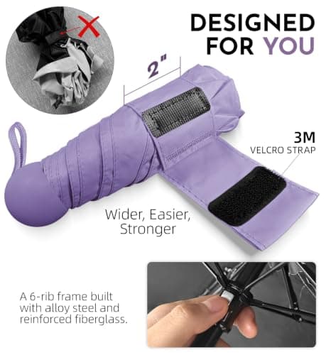 LILAC Mini Compact Umbrella, Lightweight Folding Parasol UPF 100 Rain Gear — view 3