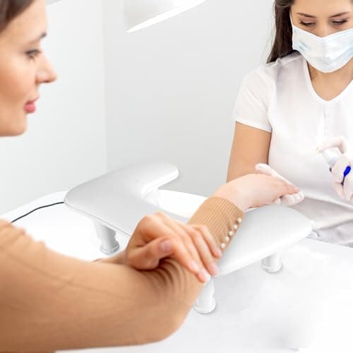 BREEZENEST Nail Arm Rest Manicure Hand Pillow, U-Shaped Nail Arm Rest Cushion with Non-Slip Base for Nail Art, Nail Salon Hand Rest Support Cushion Adjustable Height (White) — view 2