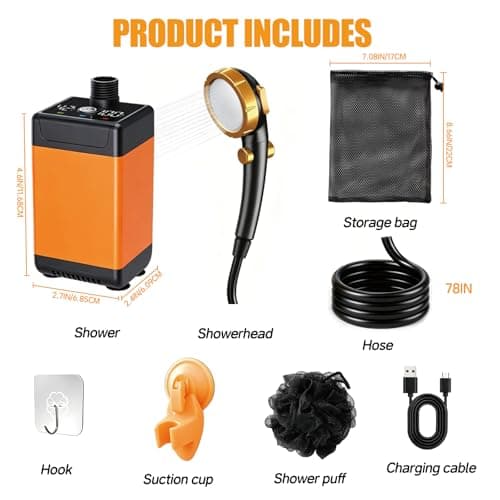 Camping Shower, 4H Runtime 9600mAh Rechargeable Portable Shower Pump — view 6