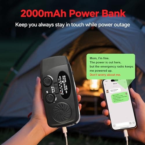 2000mAh Wind Up Solar Radio, Emergency Crank Weather AM/FM, Type-C — view 2