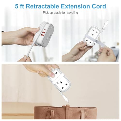 UK to Japan Plug Adapter with 1.5M Extension Cable, BEVA 2 Way 3 USB (2A+1C) Power Adapter with Retractable USB C Cable for Japan Travel (Type A) — view 5
