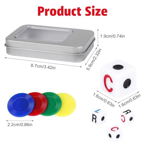 FINGOOO Left Right Centre Dice Game, 40 Chips in 4 Colours and 3 Cubes, Classic Rolling Games Kit Family Camping Party Game Night — view 2