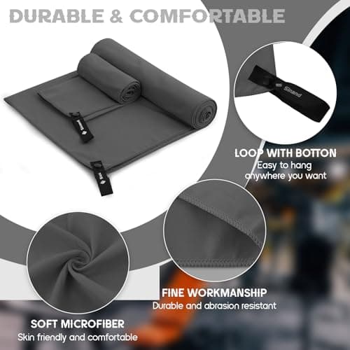 Sinand Microfibre towel 2 Pack |160x80cm+80x40cm| Ultra Lightweight Gym Towel, Quick Dry Microfiber Towels for Sports Travel Camping Beach Swimming (Dark gray) — view 5