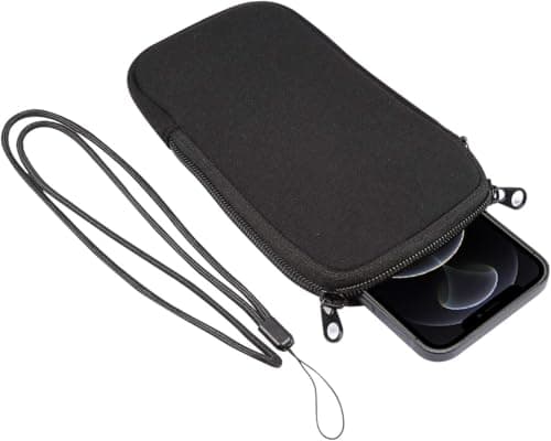 Zhenghebuy Neoprene Phone Pouch,Phone Sock Protects,Mobile Sleeve Case with Zipper,Universal Shock Sock with Neck Lanyards Straps(Black) — view 6