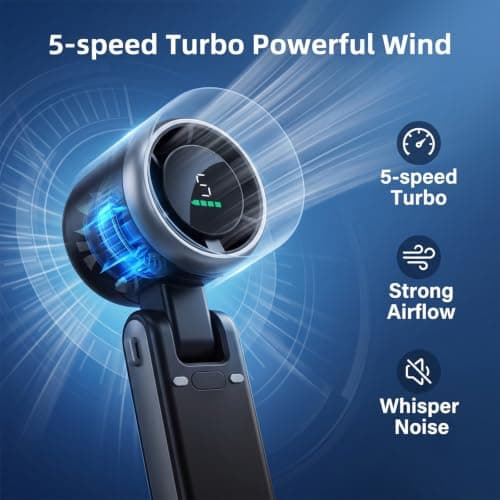 Peixiong Portable Handheld Fan,3-in-1 Foldable Neck & Desk Fan,Portable Handheld Turbo Fan, 5 Gear High Speed 4000mAh Rechargeable Mini Personal Hand Fan (Black) — view 4