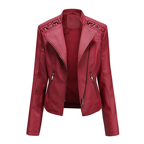 Leather Jacket Women's Short Jacket – Transition Jacket Made of Faux Leather with Zip – Short Coat Biker Jacket Motorcycle Jacket with Pockets Windproof Cold Protection Wind Jacket Hiking Travel