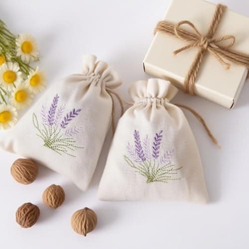 Lavender Bags - ShiningUU 5 Pcs White and Linen Drawstring Lavender Sachets Bags | Cotton Drawstring Fragrance Bag for Wardrobe, Drawer & Car Freshness — view 6