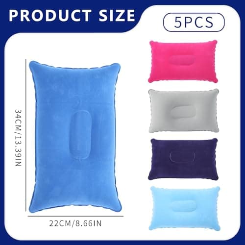 5-Pack Inflatable Travel Pillows, Lightweight & Compact Blow Up Pillows for Camping, Hiking, Beach, Airplane, Office - 22x34cm, Water-Resistant, Adjustable Comfort — view 2