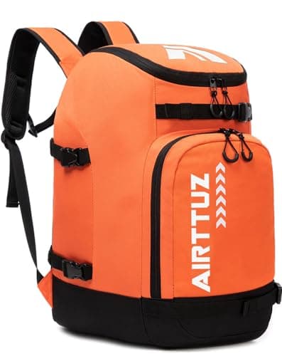 AIRTTUZ Ski Boot Bag - Ski and Snowboard Boots Backpack,Excellent for Travel with Waterproof Exterior & Bottom - for Men, Women and Youth. (ORANGE)