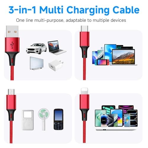 2 Pack 3 in 1 Fast Charging Cable USB to Type C Micro USB iOS Connector — view 4