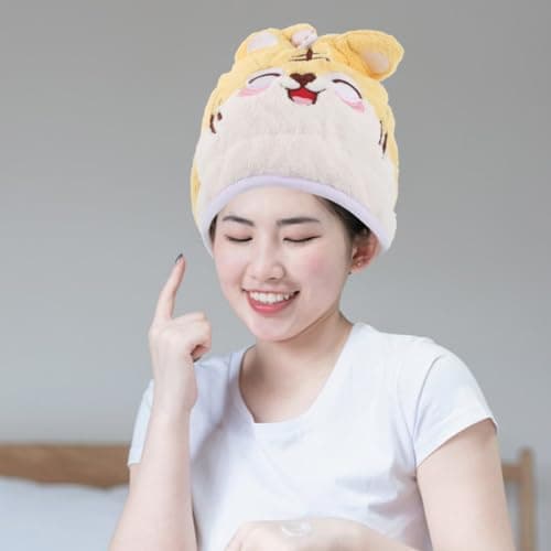 Operitacx Cute Cartoon Tiger Coral Fleece Hair Drying Cap Super Absorbent Quick Dry Hair Towel Wrap for Women Bath Shower Travel — view 6