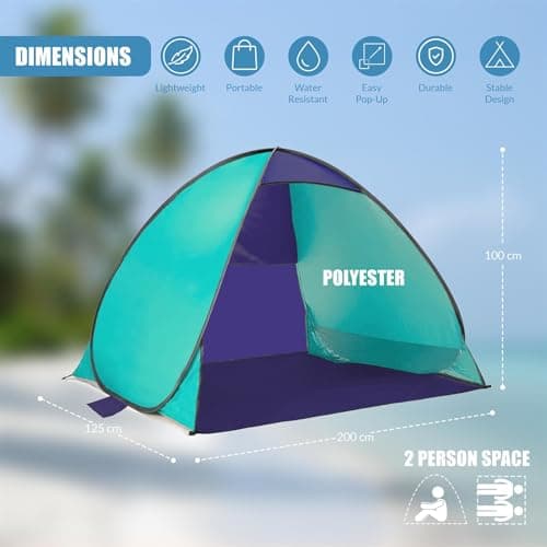GEEZY Pop Up Tent - UV Sun Shelter for 2-3 Persons with Carry Bag - UPF 50+ Protection, Waterproof, Wind Resistant, Easy Setup, Portable - Beach Essentials for Camping, Picnic & Outdoor Adventures — view 3