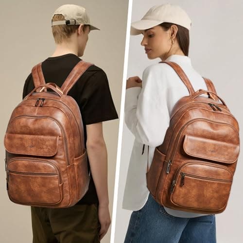 Leresas 37L Backpack Purse for Women Men Laptop Bag Travel Backpack Vegan Leather Work Business Back Pack Fashion Back Bag — view 2